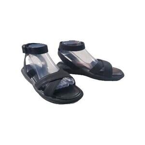 Naturalizer Jamila 9.5 Open Toe Strappy Black Faux Leather Ankle Strap Sandals